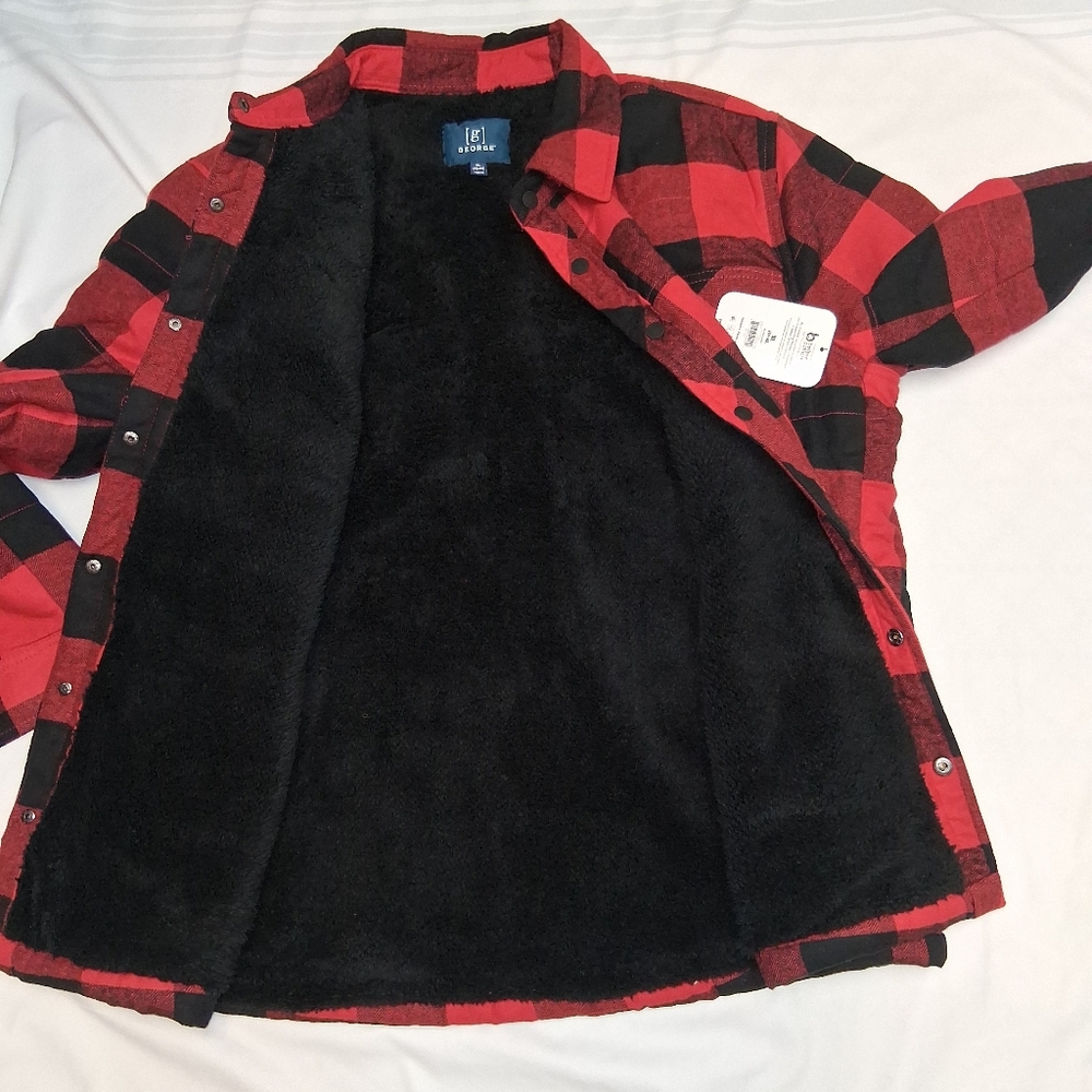 George Men's New Red and Black Checkered Shirt Jacket Long Sleeves Sz XL - Picture 11 of 16
